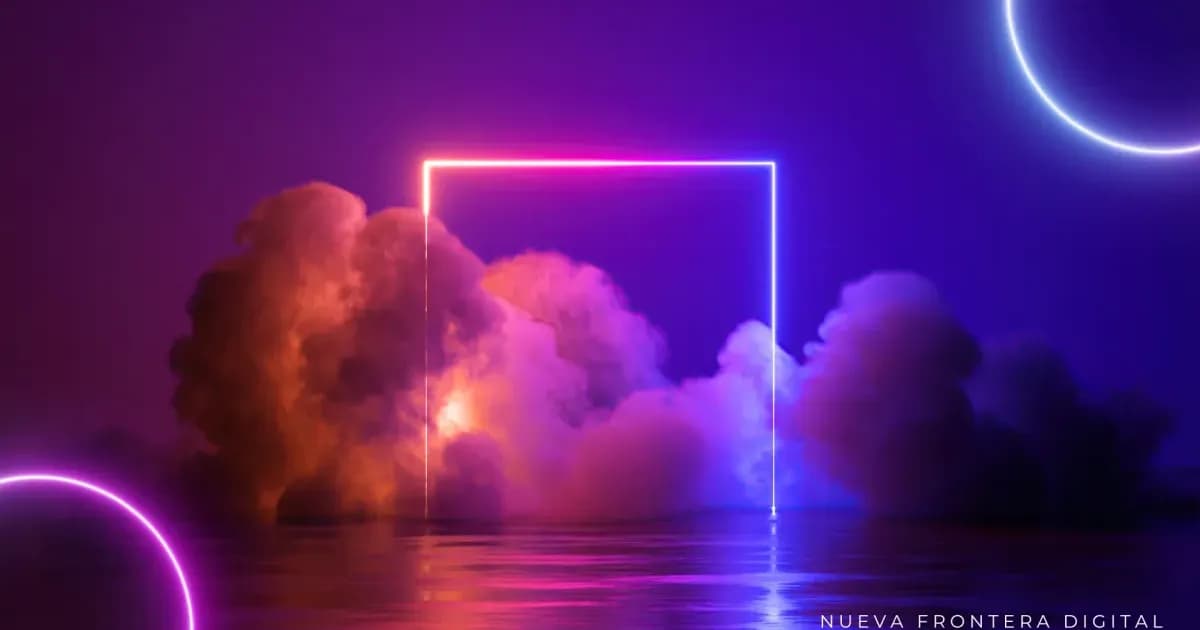 Escena abstracta de una nueva frontera digital con luces azules y moradas