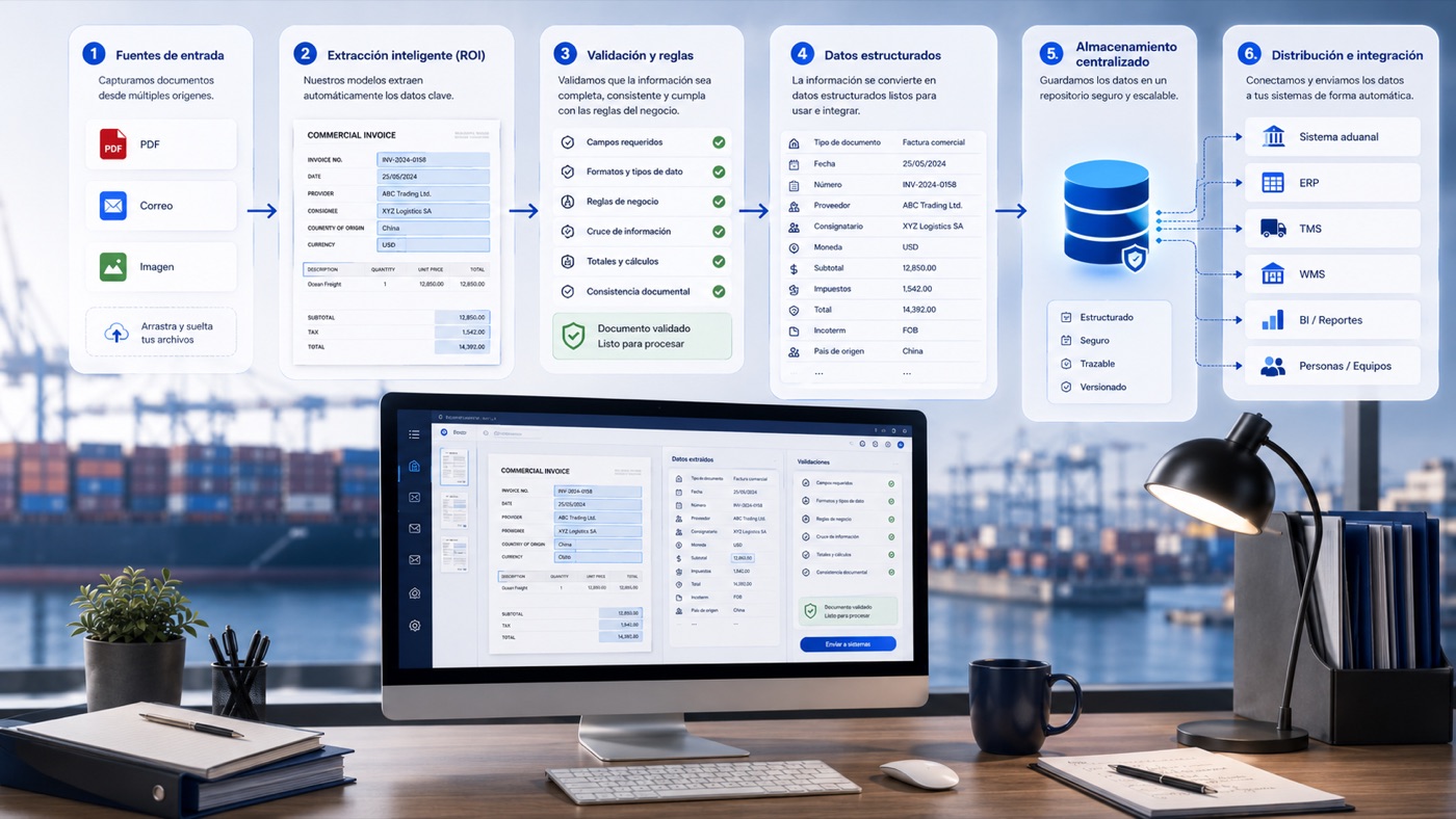 Extracción y validación de documentos aduanales conectados al ERP